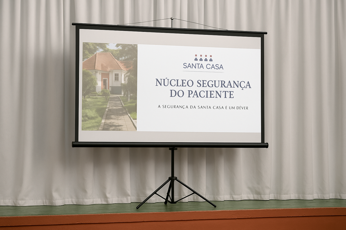 Profissionais da saúde reunidos em evento na Santa Casa de Lima Duarte para discutir práticas de segurança do paciente no ambiente hospitalar.